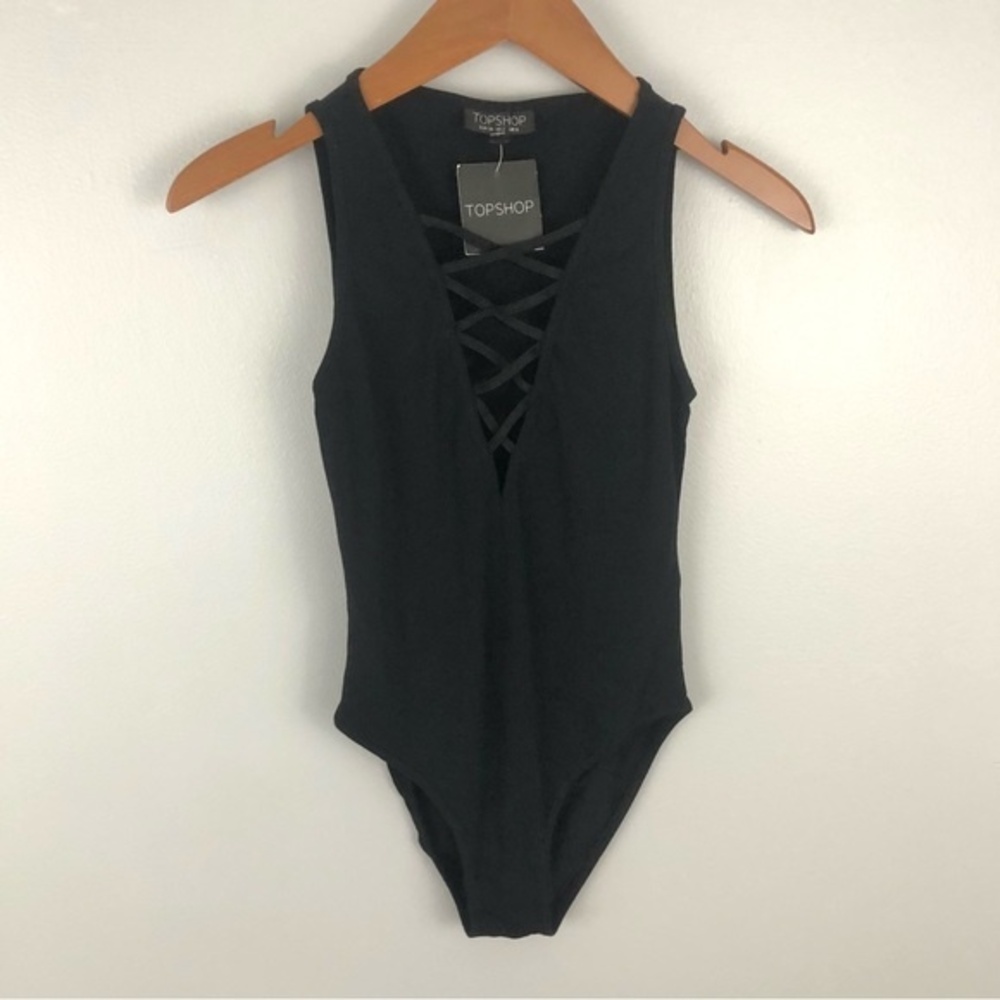 Topshop Black Lace-Up Bodysuit NWT Size 2 Sexy Party Date Night